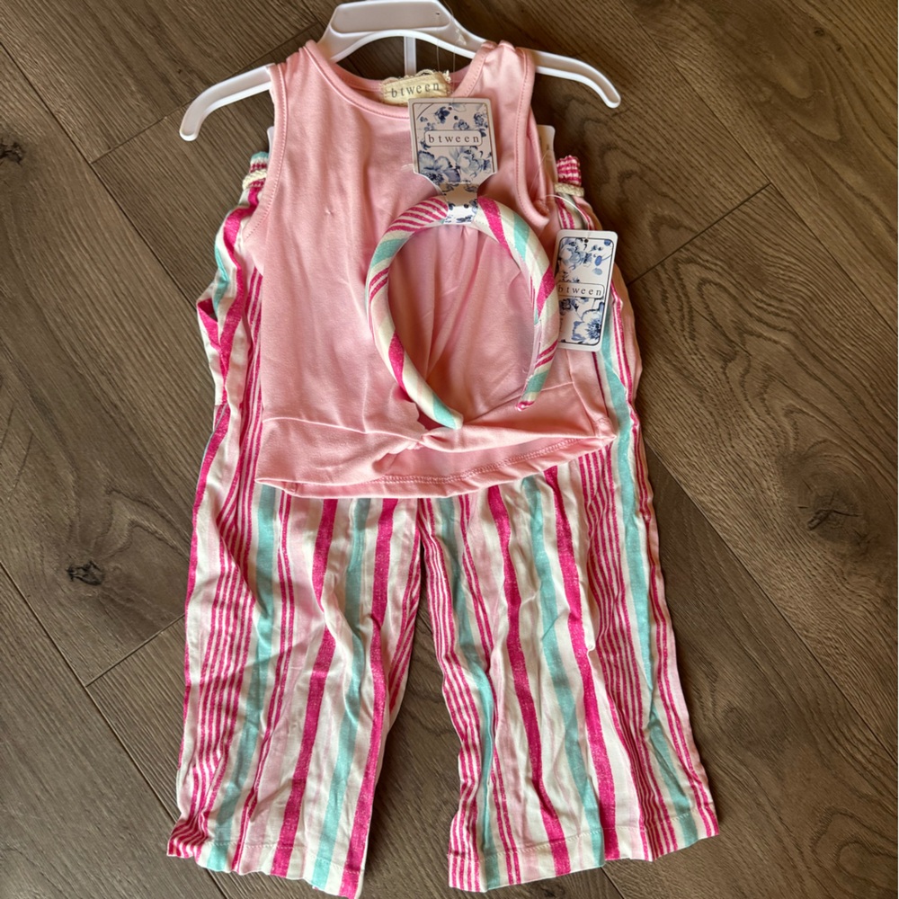 Pink Striped Toddler Outfit with Headband